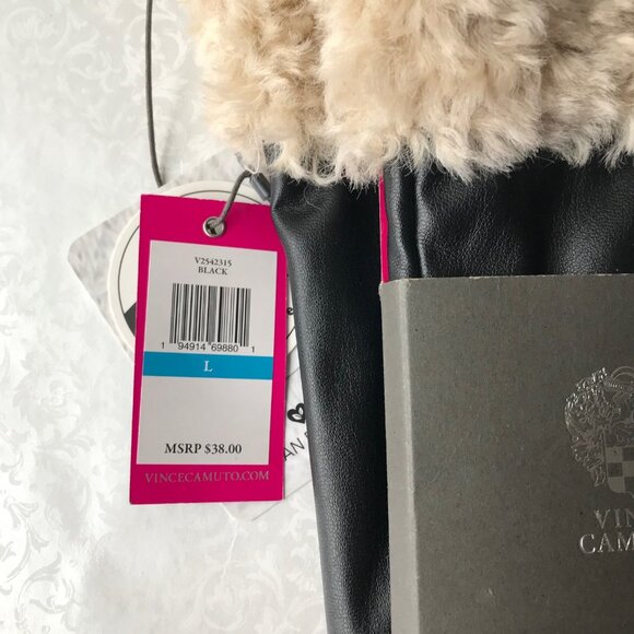 Vince Camuto Women Faux Fur Trimmed Faux Leather Gloves  Black  Size : L - Picture 4 of 4